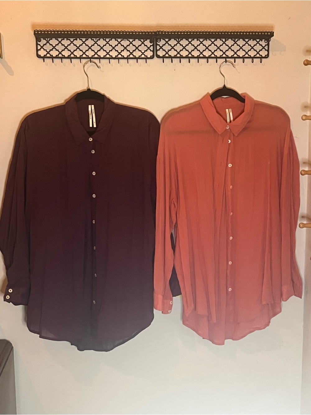 2 for 1 Anthropologie gauze cotton Long-Sleeve Button-Up Shirt - rose & eggplant